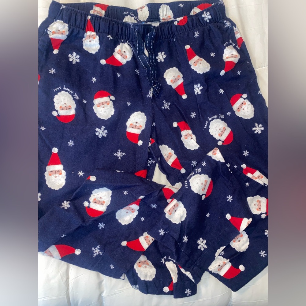 Men’s medium old navy Santa clause snowflake Christmas pajama pants navy blue